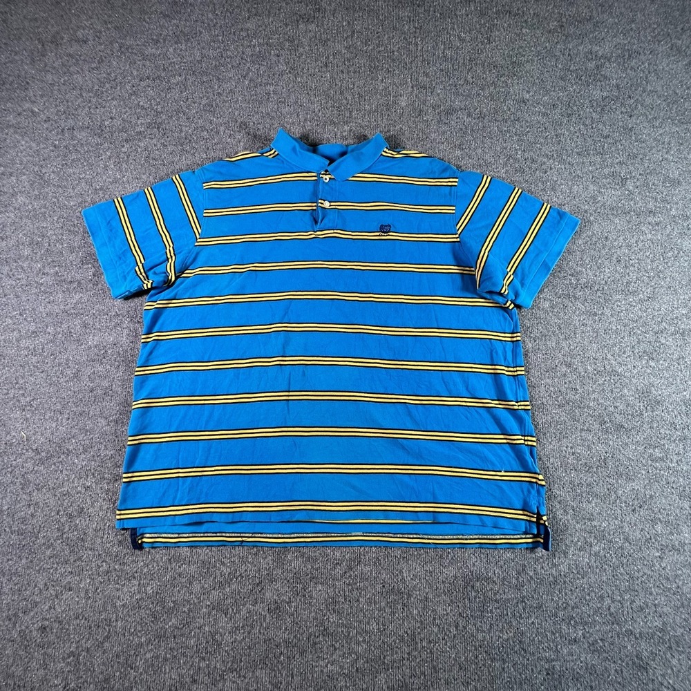 Chaps Everyday Polo Shirt Mens 3XB Blue Yellow Striped 100% Cotton Short Sleeve